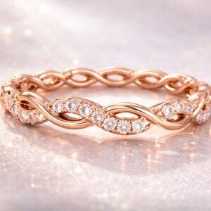 NWOT - 925 Sterling Silver Rose Gold Infinity Ring Size 8 with Stud Accents